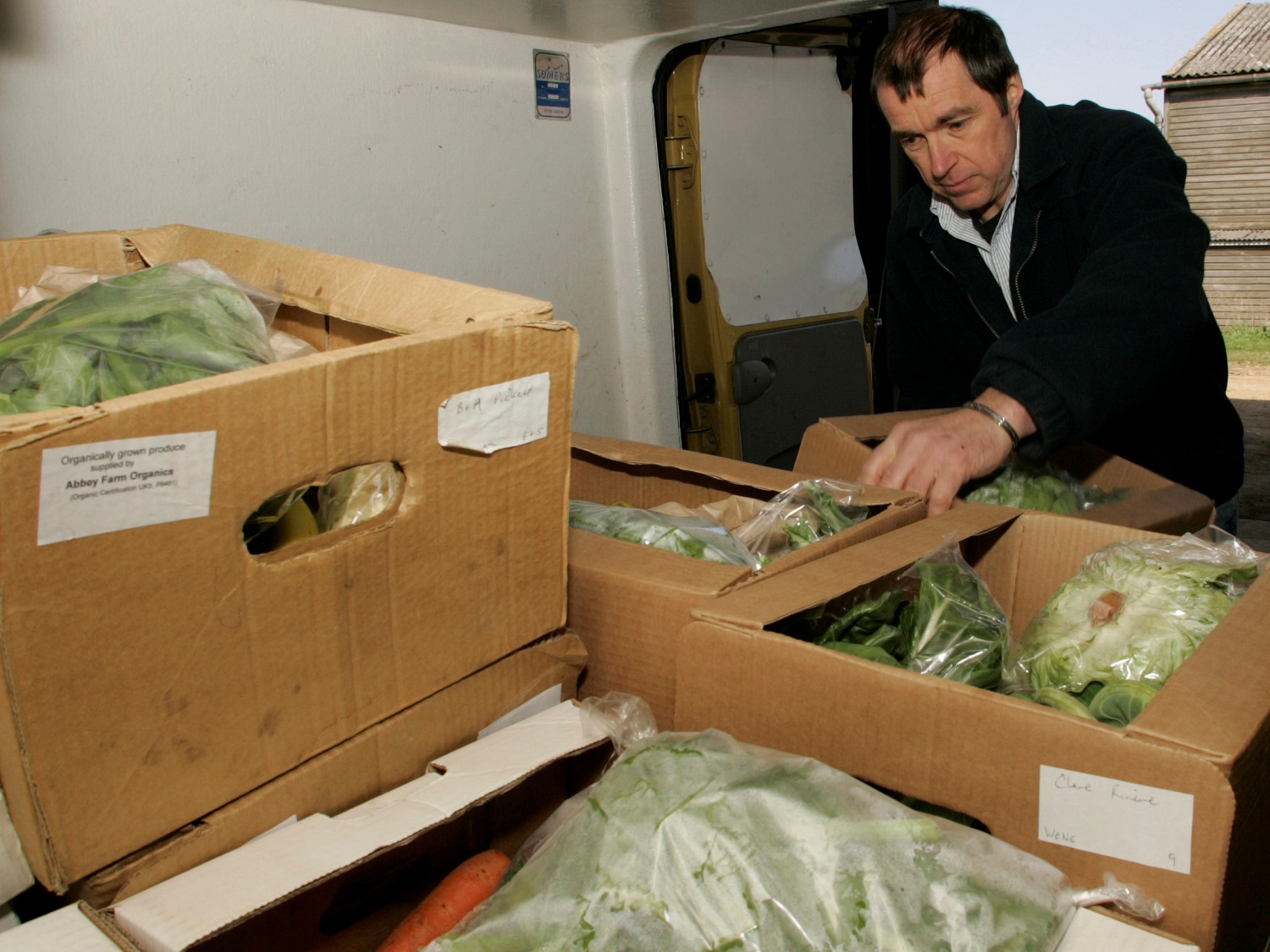 Image by Andy Hay: Van being loaded with boxes of organic fruit & vegetables, ready for delivery. Copyright: RSPB